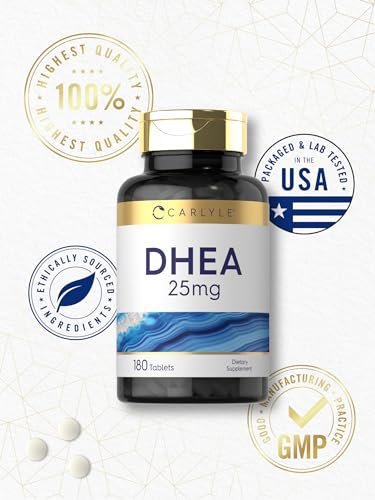 Carlyle DHEA Nahrungsergänzungsmittel für Frauen und Männer | 25 mg | 180 Tabletten | Vegetarisch, Nicht-GVO und Glutenfrei