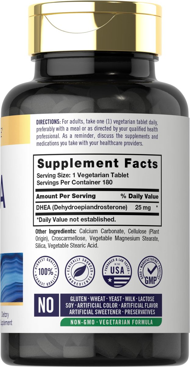 Carlyle DHEA Nahrungsergänzungsmittel für Frauen und Männer | 25 mg | 180 Tabletten | Vegetarisch, Nicht-GVO und Glutenfrei