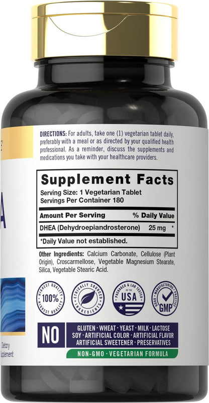 Carlyle DHEA Nahrungsergänzungsmittel für Frauen und Männer | 25 mg | 180 Tabletten | Vegetarisch, Nicht-GVO und Glutenfrei