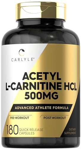 Carlyle Acetyl-L-Carnitin HCL Kapseln | 500 mg pro Portion | 180 Kapseln | Fortschrittliche Athletenformel | Non-GMO & Glutenfrei