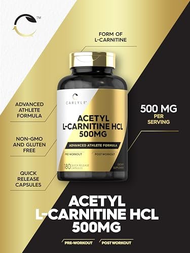 Carlyle Acetyl-L-Carnitin HCL Kapseln | 500 mg pro Portion | 180 Kapseln | Fortschrittliche Athletenformel | Non-GMO & Glutenfrei