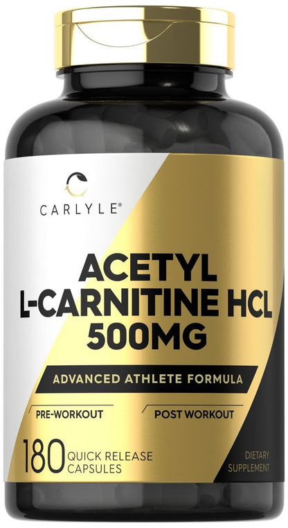 Carlyle Acetyl-L-Carnitin HCL Kapseln | 500 mg pro Portion | 180 Kapseln | Fortschrittliche Athletenformel | Non-GMO & Glutenfrei