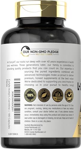 Carlyle Acetyl-L-Carnitin HCL Kapseln | 500 mg pro Portion | 180 Kapseln | Fortschrittliche Athletenformel | Non-GMO & Glutenfrei