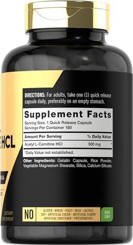 Carlyle Acetyl-L-Carnitin HCL Kapseln | 500 mg pro Portion | 180 Kapseln | Fortschrittliche Athletenformel | Non-GMO & Glutenfrei