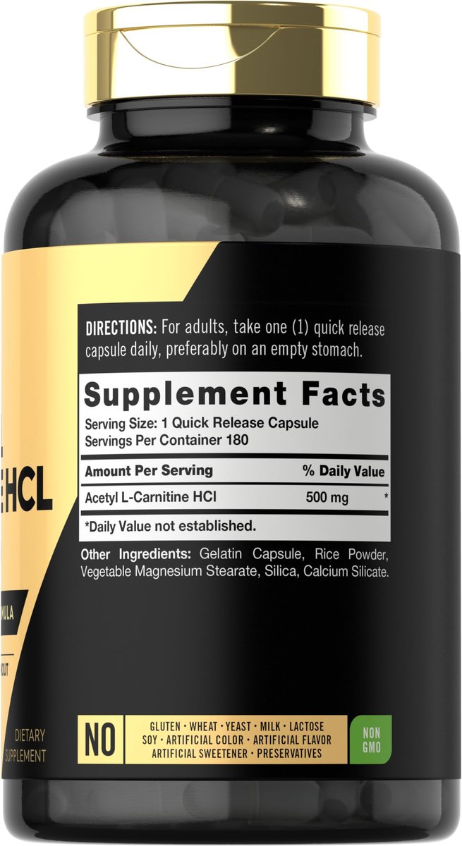 Carlyle Acetyl-L-Carnitin HCL Kapseln | 500 mg pro Portion | 180 Kapseln | Fortschrittliche Athletenformel | Non-GMO & Glutenfrei