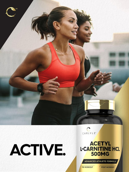 Carlyle Acetyl-L-Carnitin HCL Kapseln | 500 mg pro Portion | 180 Kapseln | Fortschrittliche Athletenformel | Non-GMO & Glutenfrei
