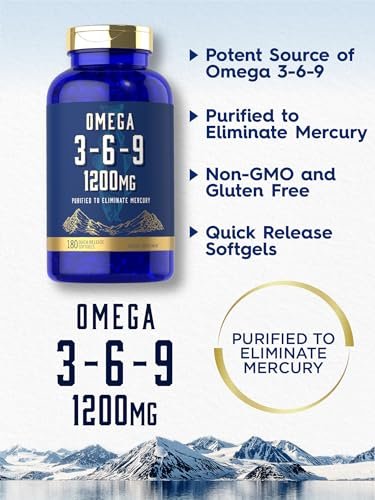 Carlyle Omega 3-6-9 Kapseln | 1.200 mg | 180 Weichkapseln | Dreifacher Omega-Komplex mit Fisch-, Leinsamen- und Borretschöl | EPA & DHA | Non-GMO & Glutenfrei