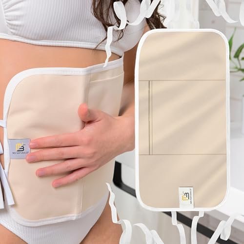 Rizinusöl-Wrap aus Bio-Baumwolle – Wiederverwendbare, verstellbare Packung mit strapazierfähigen Riemen und auslaufsicherer Außenschicht – Bauchwickel für Rizinusöl-Detox und Wellness (Beige)