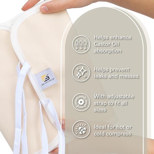 Rizinusöl-Wrap aus Bio-Baumwolle – Wiederverwendbare, verstellbare Packung mit strapazierfähigen Riemen und auslaufsicherer Außenschicht – Bauchwickel für Rizinusöl-Detox und Wellness (Beige)