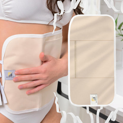 Rizinusöl-Wrap aus Bio-Baumwolle – Wiederverwendbare, verstellbare Packung mit strapazierfähigen Riemen und auslaufsicherer Außenschicht – Bauchwickel für Rizinusöl-Detox und Wellness (Beige)