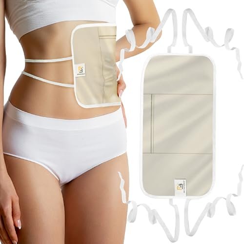 Rizinusöl-Wrap aus Bio-Baumwolle – Wiederverwendbare, verstellbare Packung mit strapazierfähigen Riemen und auslaufsicherer Außenschicht – Bauchwickel für Rizinusöl-Detox und Wellness (Beige)