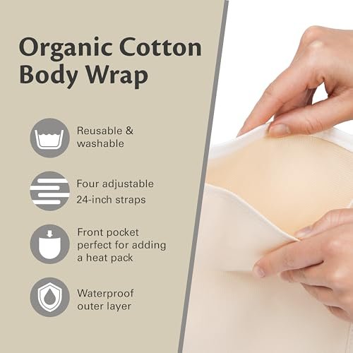 Rizinusöl-Wrap aus Bio-Baumwolle – Wiederverwendbare, verstellbare Packung mit strapazierfähigen Riemen und auslaufsicherer Außenschicht – Bauchwickel für Rizinusöl-Detox und Wellness (Beige)