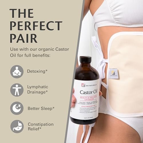 Rizinusöl-Wrap aus Bio-Baumwolle – Wiederverwendbare, verstellbare Packung mit strapazierfähigen Riemen und auslaufsicherer Außenschicht – Bauchwickel für Rizinusöl-Detox und Wellness (Beige)