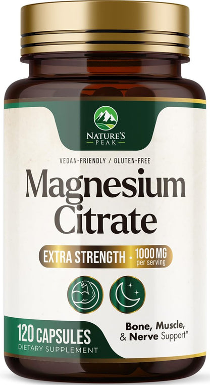 Magnesiumcitrat Kapseln – Maximale Absorption Magnesiumpulver – Unterstützung für Muskeln, Knochen, Nerven & Herz – Hochwertige Formel, sanft für Frauen & Männer – Abgefüllt in den USA – 120 Kapseln