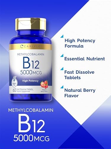 Carlyle Methylcobalamin Vitamin B12 5000mcg – 60 Schnellzerfalltabletten für Erwachsene, Vegetarier, Nicht-GVO & Glutenfrei