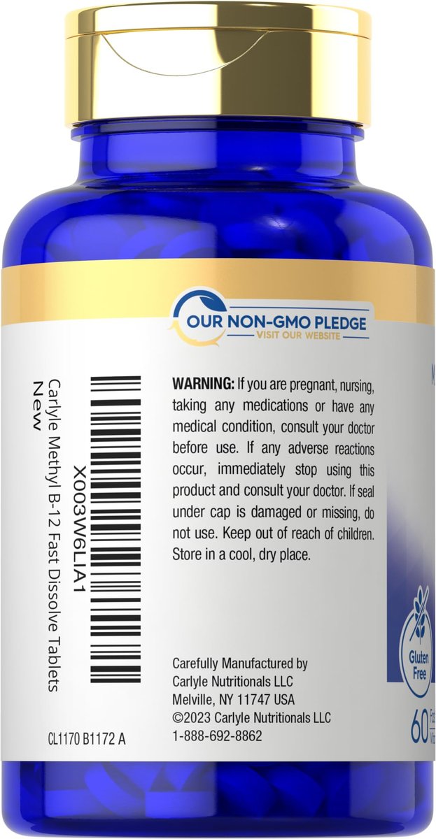 Carlyle Methylcobalamin Vitamin B12 5000mcg – 60 Schnellzerfalltabletten für Erwachsene, Vegetarier, Nicht-GVO & Glutenfrei