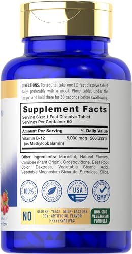 Carlyle Methylcobalamin Vitamin B12 5000mcg – 60 Schnellzerfalltabletten für Erwachsene, Vegetarier, Nicht-GVO & Glutenfrei