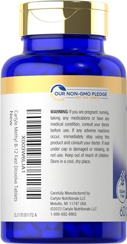 Carlyle Methylcobalamin Vitamin B12 5000mcg – 60 Schnellzerfalltabletten für Erwachsene, Vegetarier, Nicht-GVO & Glutenfrei