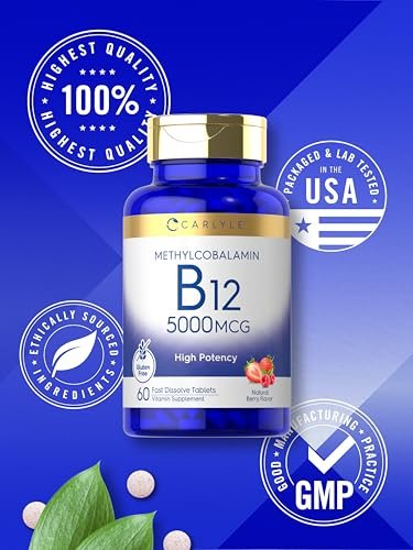 Carlyle Methylcobalamin Vitamin B12 5000mcg – 60 Schnellzerfalltabletten für Erwachsene, Vegetarier, Nicht-GVO & Glutenfrei