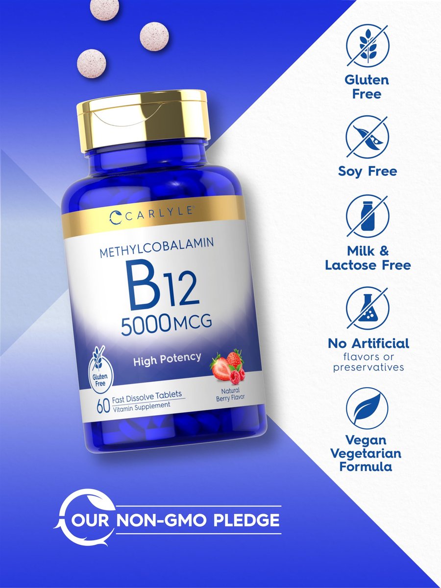 Carlyle Methylcobalamin Vitamin B12 5000mcg – 60 Schnellzerfalltabletten für Erwachsene, Vegetarier, Nicht-GVO & Glutenfrei