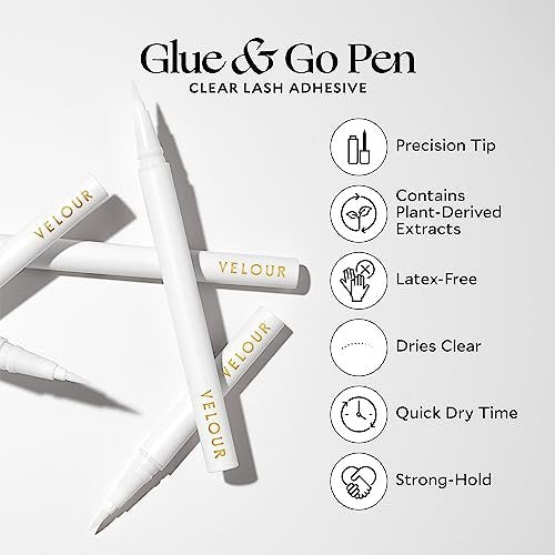Velour Lashes Glue & Go Pen – Transparenter Wimpernklebestift mit Präzisionsspitze, anfängerfreundlich, trocknet klar, dermatologisch getestet