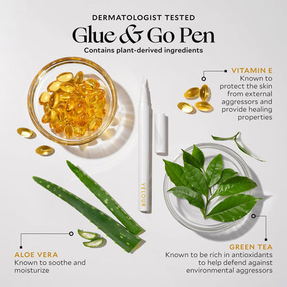 Velour Lashes Glue & Go Pen – Transparenter Wimpernklebestift mit Präzisionsspitze, anfängerfreundlich, trocknet klar, dermatologisch getestet