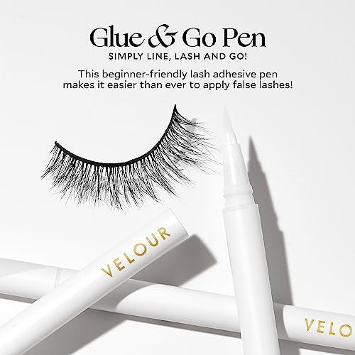 Velour Lashes Glue & Go Pen – Transparenter Wimpernklebestift mit Präzisionsspitze, anfängerfreundlich, trocknet klar, dermatologisch getestet