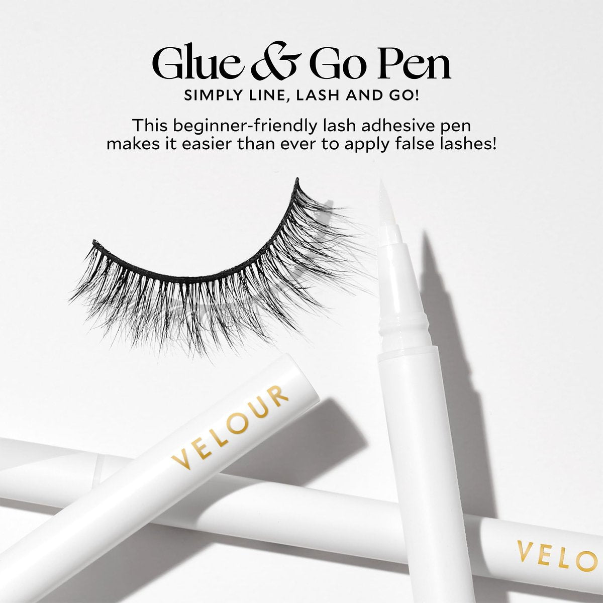 Velour Lashes Glue & Go Pen – Transparenter Wimpernklebestift mit Präzisionsspitze, anfängerfreundlich, trocknet klar, dermatologisch getestet