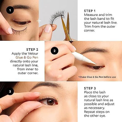 Velour Lashes Glue & Go Pen – Transparenter Wimpernklebestift mit Präzisionsspitze, anfängerfreundlich, trocknet klar, dermatologisch getestet