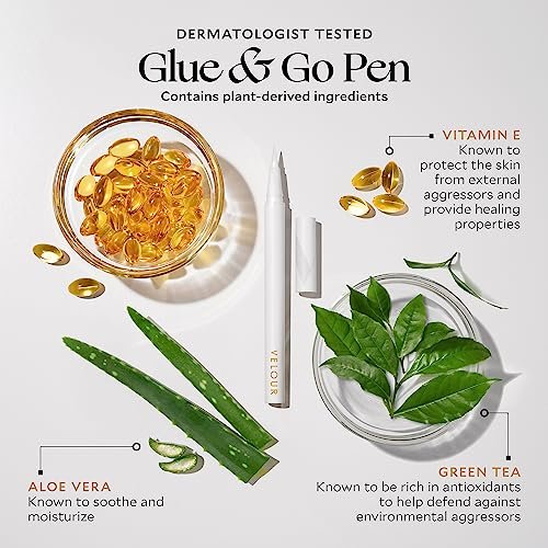 Velour Lashes Glue & Go Pen – Transparenter Wimpernklebestift mit Präzisionsspitze, anfängerfreundlich, trocknet klar, dermatologisch getestet
