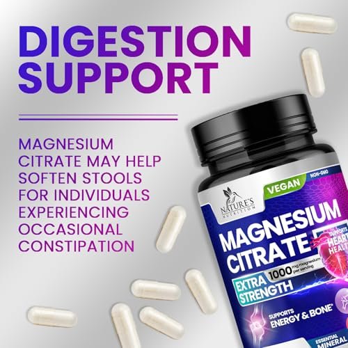 Magnesiumcitrat 1000mg pro Portion - 3-fach Stärke Magnesiumpräparat für Knochen, Muskeln, Herz, natürliche Schlafunterstützung für Männer & Frauen, vegane Mineralstoffkapseln, nicht-GVO, in den USA abgefüllt - 120 Kapseln