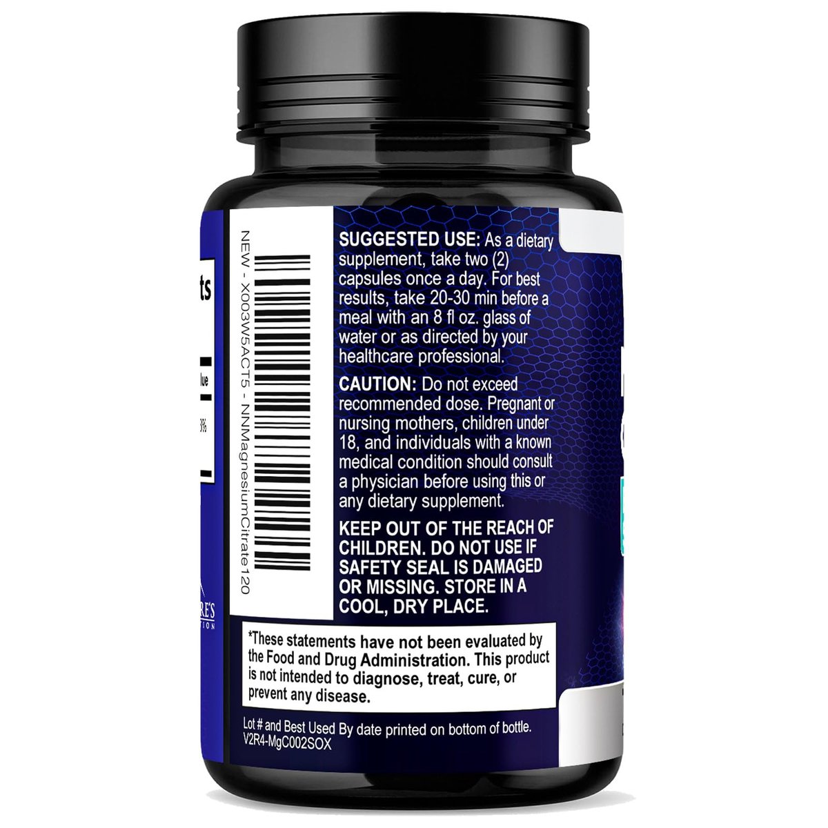 Magnesiumcitrat 1000mg pro Portion - 3-fach Stärke Magnesiumpräparat für Knochen, Muskeln, Herz, natürliche Schlafunterstützung für Männer & Frauen, vegane Mineralstoffkapseln, nicht-GVO, in den USA abgefüllt - 120 Kapseln