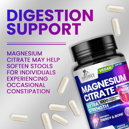 Magnesiumcitrat 1000mg pro Portion - 3-fach Stärke Magnesiumpräparat für Knochen, Muskeln, Herz, natürliche Schlafunterstützung für Männer & Frauen, vegane Mineralstoffkapseln, nicht-GVO, in den USA abgefüllt - 120 Kapseln