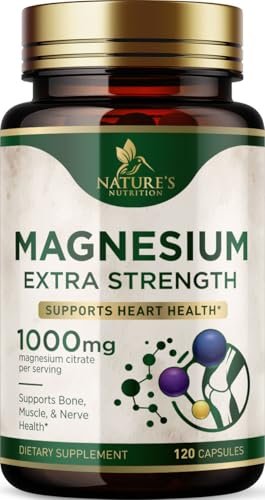 Magnesiumcitrat 1000 mg pro Portion – Extra starkes Magnesium für Knochen-, Muskel-, Nerven- und Herzgesundheit, natürliches Magnesiumpräparat für Ruhe und Ganzkörperunterstützung, in den USA abgefüllt – 120 Kapseln