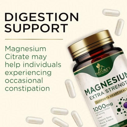 Magnesiumcitrat 1000 mg pro Portion – Extra starkes Magnesium für Knochen-, Muskel-, Nerven- und Herzgesundheit, natürliches Magnesiumpräparat für Ruhe und Ganzkörperunterstützung, in den USA abgefüllt – 120 Kapseln