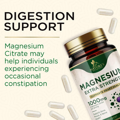 Magnesiumcitrat 1000 mg pro Portion – Extra starkes Magnesium für Knochen-, Muskel-, Nerven- und Herzgesundheit, natürliches Magnesiumpräparat für Ruhe und Ganzkörperunterstützung, in den USA abgefüllt – 120 Kapseln