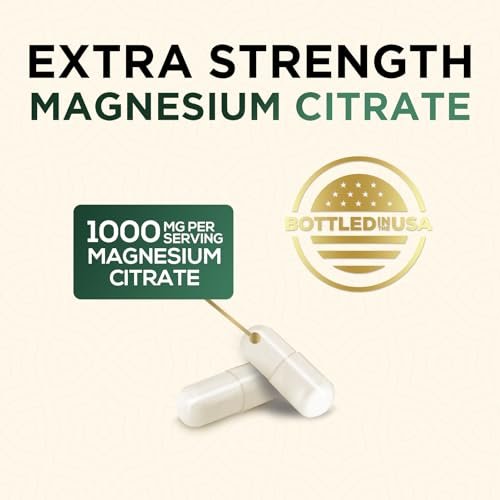 Magnesiumcitrat 1000 mg pro Portion – Extra starkes Magnesium für Knochen-, Muskel-, Nerven- und Herzgesundheit, natürliches Magnesiumpräparat für Ruhe und Ganzkörperunterstützung, in den USA abgefüllt – 120 Kapseln