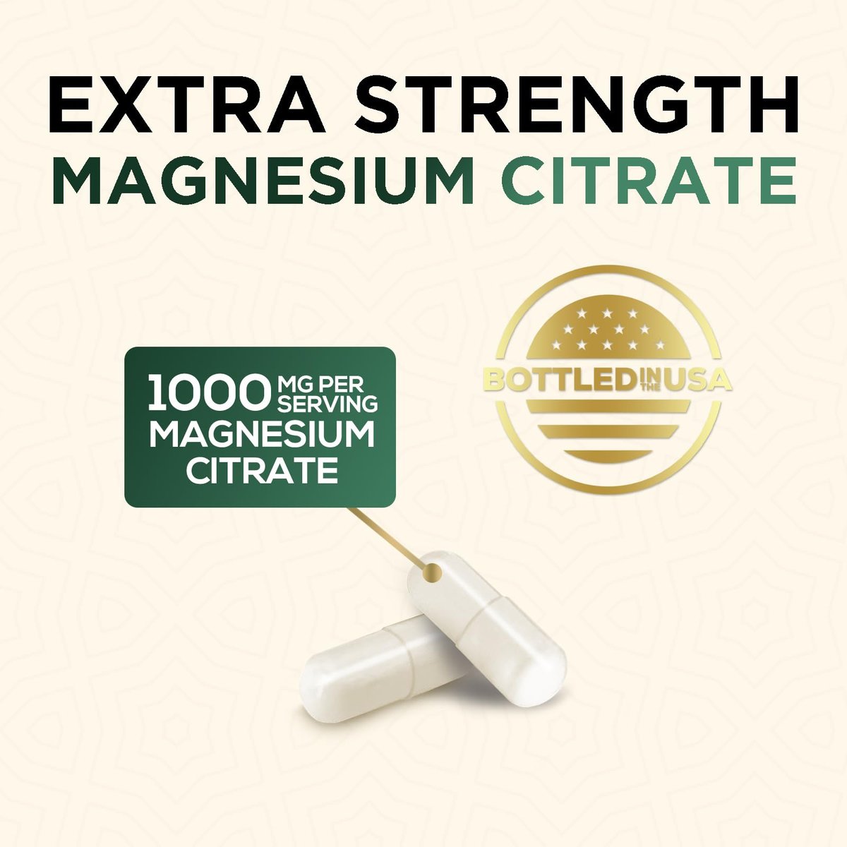 Magnesiumcitrat 1000 mg pro Portion – Extra starkes Magnesium für Knochen-, Muskel-, Nerven- und Herzgesundheit, natürliches Magnesiumpräparat für Ruhe und Ganzkörperunterstützung, in den USA abgefüllt – 120 Kapseln