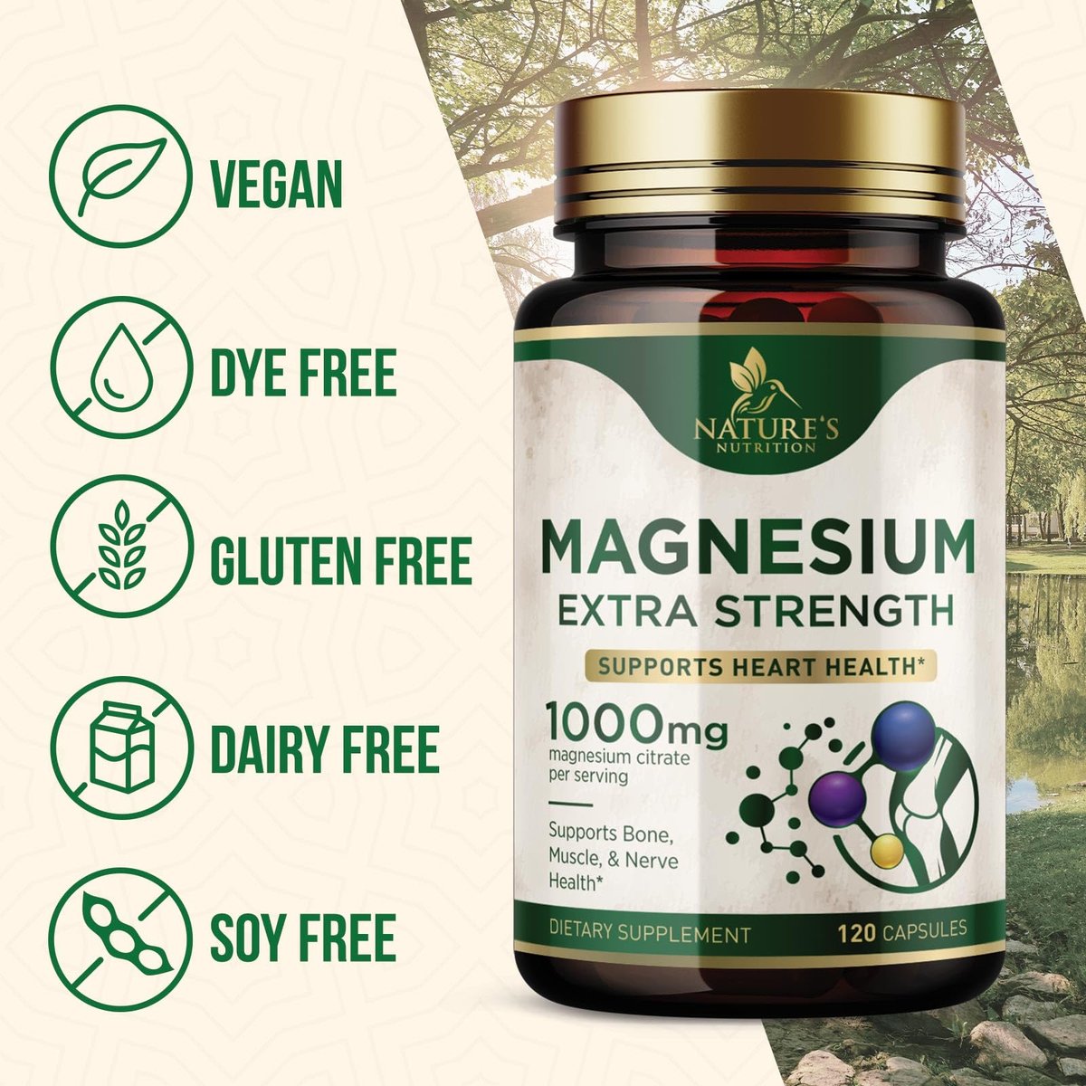 Magnesiumcitrat 1000 mg pro Portion – Extra starkes Magnesium für Knochen-, Muskel-, Nerven- und Herzgesundheit, natürliches Magnesiumpräparat für Ruhe und Ganzkörperunterstützung, in den USA abgefüllt – 120 Kapseln
