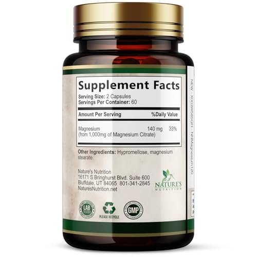 Magnesiumcitrat 1000 mg pro Portion – Extra starkes Magnesium für Knochen-, Muskel-, Nerven- und Herzgesundheit, natürliches Magnesiumpräparat für Ruhe und Ganzkörperunterstützung, in den USA abgefüllt – 120 Kapseln