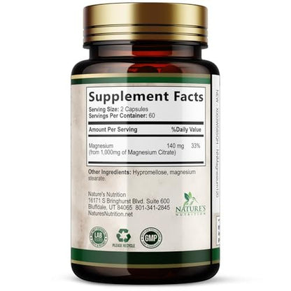 Magnesiumcitrat 1000 mg pro Portion – Extra starkes Magnesium für Knochen-, Muskel-, Nerven- und Herzgesundheit, natürliches Magnesiumpräparat für Ruhe und Ganzkörperunterstützung, in den USA abgefüllt – 120 Kapseln