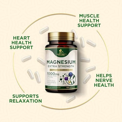 Magnesiumcitrat 1000 mg pro Portion – Extra starkes Magnesium für Knochen-, Muskel-, Nerven- und Herzgesundheit, natürliches Magnesiumpräparat für Ruhe und Ganzkörperunterstützung, in den USA abgefüllt – 120 Kapseln