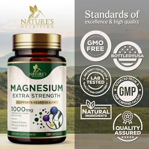 Magnesiumcitrat 1000 mg pro Portion – Extra starkes Magnesium für Knochen-, Muskel-, Nerven- und Herzgesundheit, natürliches Magnesiumpräparat für Ruhe und Ganzkörperunterstützung, in den USA abgefüllt – 120 Kapseln