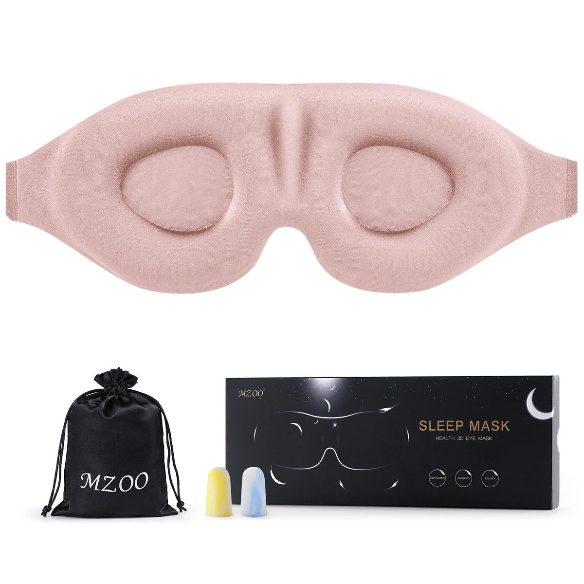 MZOO Luxus Schlafmaske für Seitenschläfer Männer Frauen – Null Augen-Druck 3D Schlafmaske, Lichtblockierendes Patentiertes Design, Weiche Augenabdeckung für Reisen, Pink