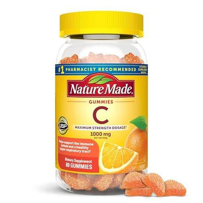 Nature Made Vitamin C 1000 mg pro Portion – Immununterstützung für Erwachsene, 80 Gummibärchen, 20-Tage-Vorrat