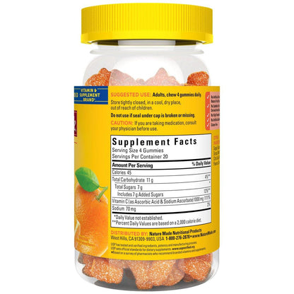 Nature Made Vitamin C 1000 mg pro Portion – Immununterstützung für Erwachsene, 80 Gummibärchen, 20-Tage-Vorrat