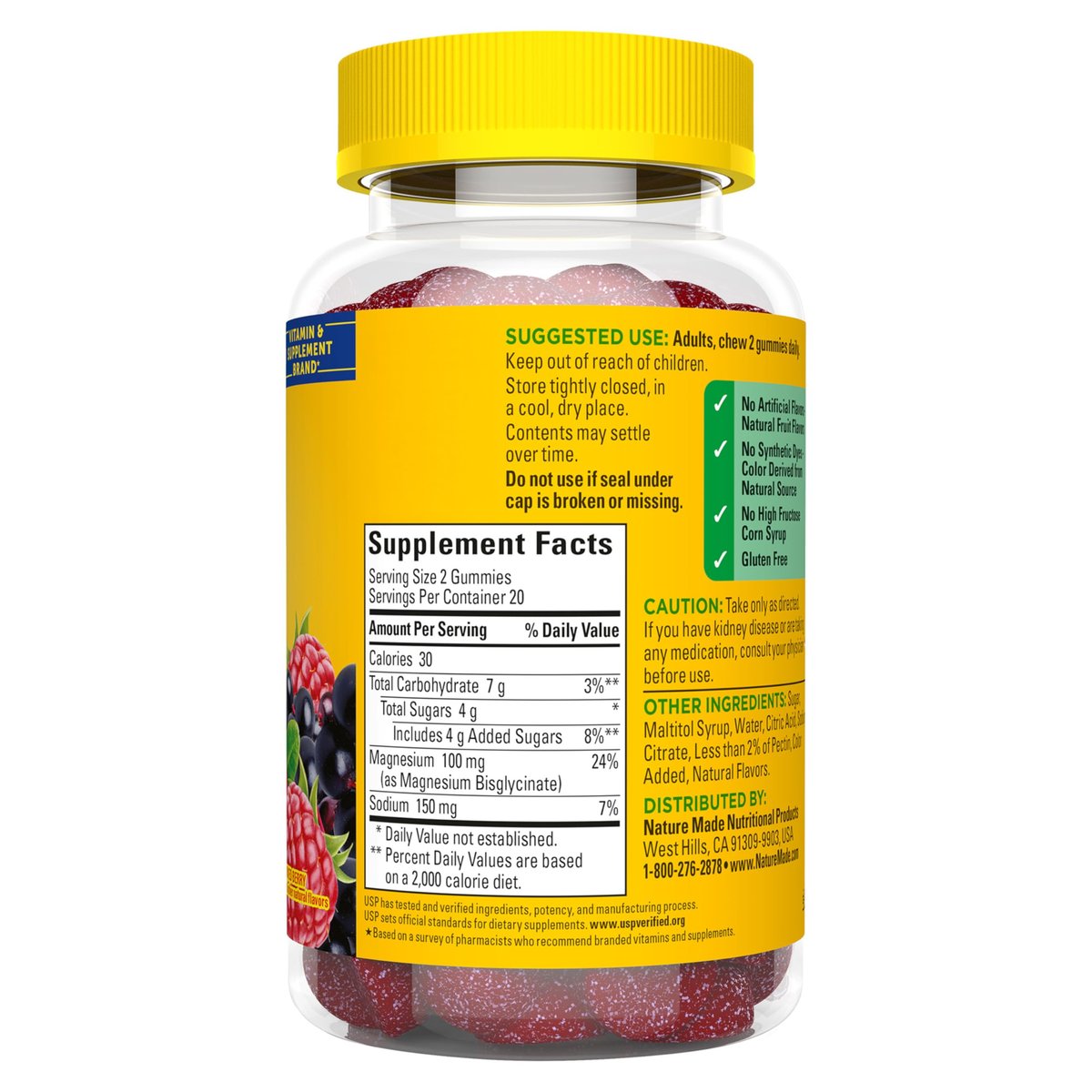 Nature Made Hochdosiertes Magnesiumglycinat Gummis 100 mg pro Portion – Unterstützung für Muskeln, Nerven, Knochen und Herz – Magnesiumergänzung, 40 Gummis, 20 Tage Vorrat