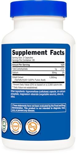Nutricost Shilajit Kapseln (1.000 mg pro Portion) (120 Kapseln) – Shilajit-Extrakt mit natürlich vorkommender Fulvinsäure, 60 Portionen, glutenfrei, nicht gentechnisch verändert, vegan-freundliches Nahrungsergänzungsmittel