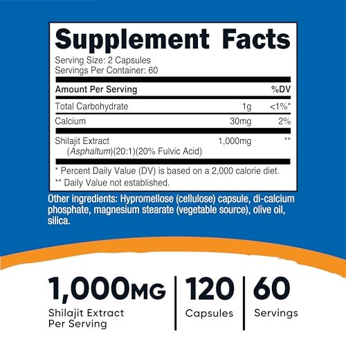 Nutricost Shilajit Kapseln (1.000 mg pro Portion) (120 Kapseln) – Shilajit-Extrakt mit natürlich vorkommender Fulvinsäure, 60 Portionen, glutenfrei, nicht gentechnisch verändert, vegan-freundliches Nahrungsergänzungsmittel