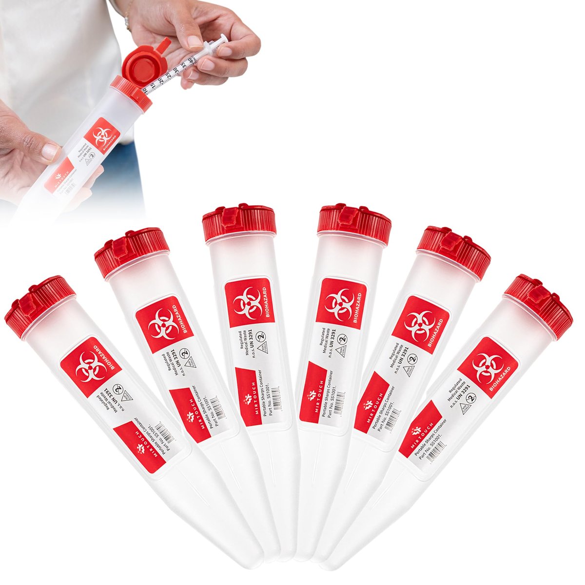 Sharps-Shuttle – Einweg-Reisebehälter für scharfe Gegenstände, Nadeln und Spritzen – Tragbare kleine Nadelentsorgungsbehälter mit Verschlussdeckel, durchstichsicher, 6er-Pack